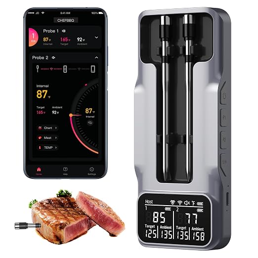 Wireless Meat Thermometer, Digital Food Thermometer NIST Certified Accuracy ±0.5° for Kitchen Grill BBQ Oven Smoker Rotisserie