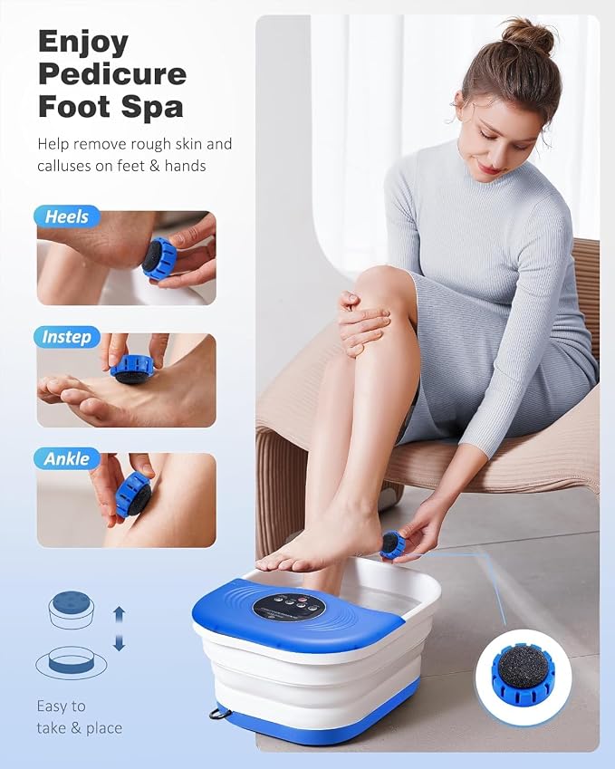 SPA4PIEDS Foot Spa Bath Massager with Heat, Bubble Jets, Red Light & Timer, Pedicure Foot Spa with 95-118℉ Temperature Control, 8 Shiatsu Rollers, Pumice Stone, Gift for Women,Men,Dad