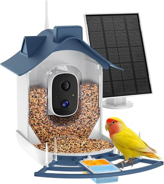 Smart Bird Feeder with Camera, AI Bird Identification, Solar Powered Wireless Outdoor Bird Watching Camera, Auto Capture Video & Instant Notifications for Bird Lovers