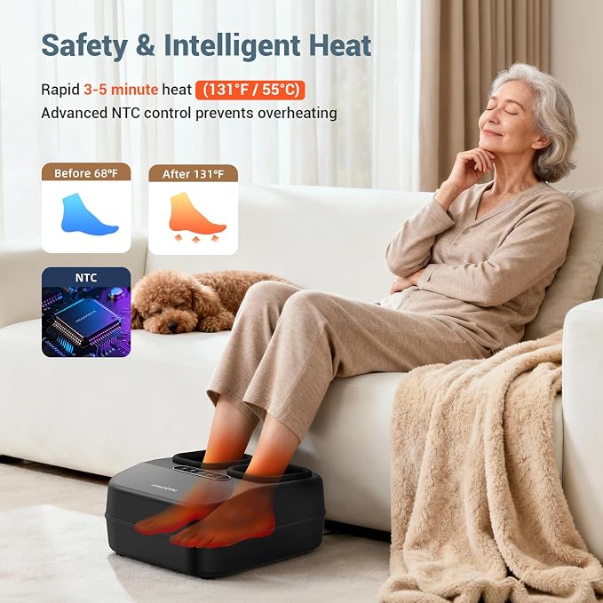 MOUNTRAX Foot Massager with Heating, Compression, Deep Shiatsu Kneading Electric for Plantar Fasciitis, Neuropathy, Improve Circulation and Pain Relief for Father and Mother's Day Gifts