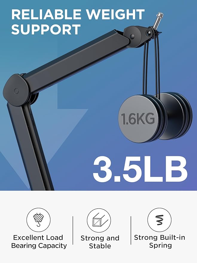 InnoGear Mic Stand Set, Boom Arm & Boom Arm with Cable Management Channels Height Riser for Blue Yeti FIFINE AM8 K669B HyperX QuadCast S SoloCast AT2020 Shure SM7B MV7 and Other Mics