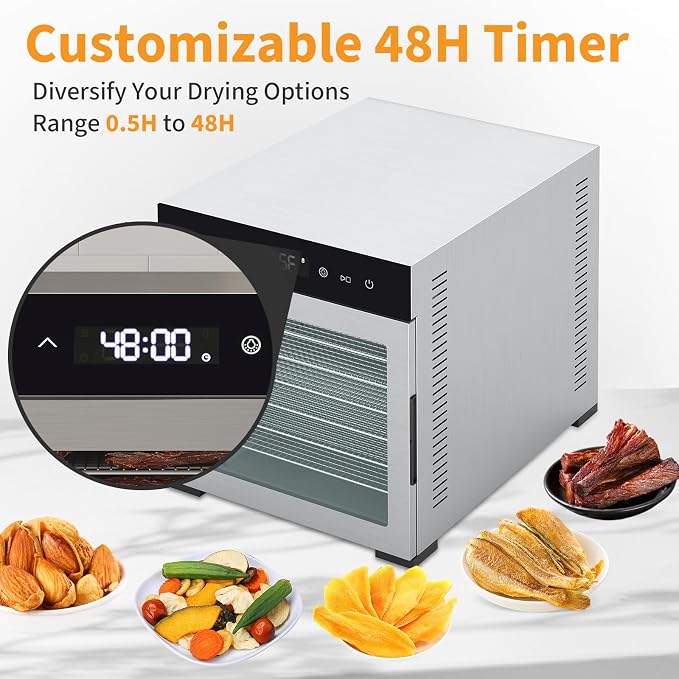 NEWBULIG 8 Stainless Steel Trays Food Dehydrator, 500W High Power Electric Food Dryer, 24 Hours Timing, 185°F Adjustable Temp, Perfect for Fruit, Meat, Jerky, Herbs and Dog Treats