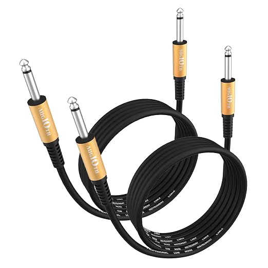 Guitar Cable 20 ft Black 2 Pack, Stage Electric Instrument Bass Cable AMP Cord 1/4 Straight to Straight