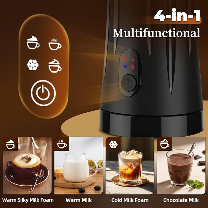 NUQ Milk Frother and Steamer, 4-in-1 Electric Hot & Cold Foam Maker for Coffee with Auto Shut-Off, Temperature Control for Latte, Cappuccino, Macchiato
