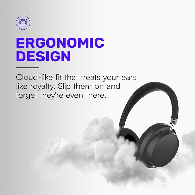 Raycon Essential Bluetooth Headphones - Over The Ear, Active Noise Cancelling Wireless Headphones + Awareness Mode, Bluetooth Headset with Mic, 50 Hours of Battery Life (Purple)
