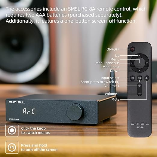 S.M.S.L A50 PRO HiFi Power Amplifier, High/Low pass filter 2.1-Channel, Infineon's MA12070P Chip, Bluetooth 5.0/USB/Optical/HDMI/AUX input Passive subwoofer with adjustable volume, with Remote Control