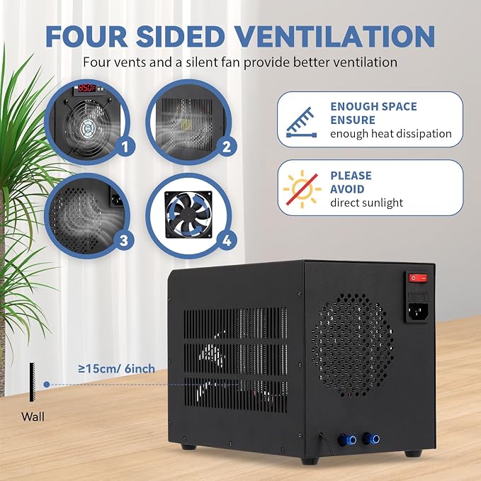 Poafamx 16gal Aquarium Chiller 60L Fish Tank Cooler Unit ℉ Quiet for Home Fish Shrimp Breeding Aquaculture