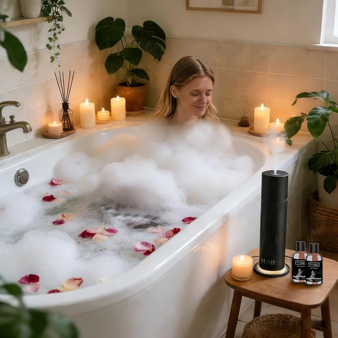Waterless Essential Oil Diffuser, Scent Air Machine for Home with 4x30ml Hotel Scent Oil Sets, Covers Up to 1000 Sq.Ft, Adjustable Mist & Timer, Hotel and Commercial Use
