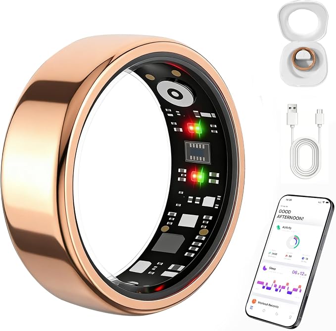 Smart Ring for Women Men, Health Fitness Ring Gen 3 with Free App No Subscription Fee, Stress & Sleep Monitor, Heart Rate & Step Tracker, IP68 Waterproof, Android/iOS Compatible (Rosegold,13)
