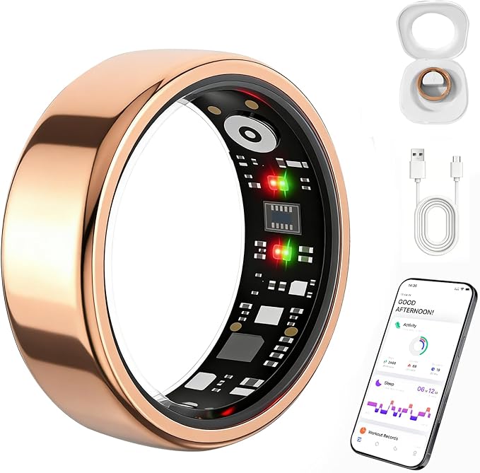 Smart Ring for Women Men, Health Fitness Ring Gen 3 with Free App No Subscription Fee, Stress & Sleep Monitor, Heart Rate & Step Tracker, IP68 Waterproof, Android/iOS Compatible (Rosegold,8)