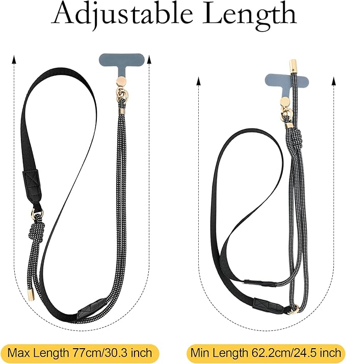 Phone Lanyard Crossbody, Adjustable Anti Theft Phone Strap for ID Badge, Wallet, Earphones, Keychain, Universal Skin-Friendly Cell Phone Neck Lanyard for Travel Hiking Cycling Shopping, Black