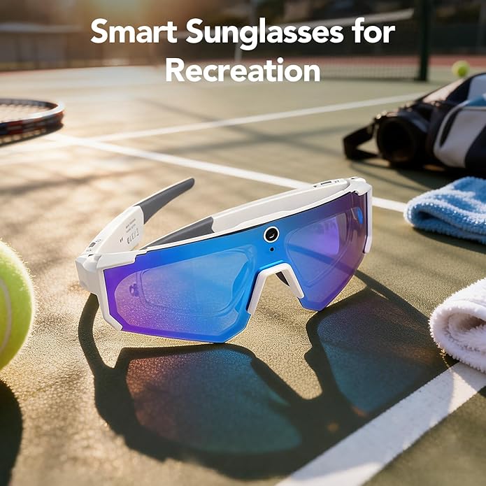 King Will Smart Glasses with Camera, AI Bluetooth Sunglasses with Detachable Inner Lense, 1200P EIS Anti-Shock Video Recording, Dual-Mic ENC Noise Cancellation, IP54 Anti-Water for Cycling & Hiking