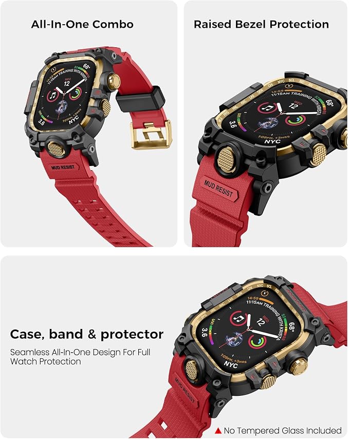 amBand Rugged Case with Band for Apple Watch 44mm, Compatible with iWatch Series SE 3/SE 2nd Generation/SE/6/5/4, Military Grade Shockproof Bumper Cover, Tactical Band for Men, Red