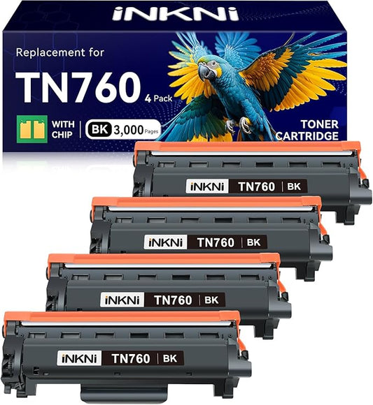 InkNI TN760 - Compatible Toner Cartridge Replacement for Brother TN-730/TN-760 730 TN-760 for MFC-L2710DW MFC-L2750DW DCP-L2550DW HL-L2350DW HL-L2395DW HL-L2370DW (4 Pack)