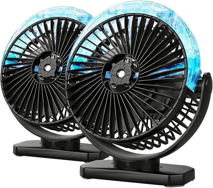 2-Pack Magnetic Fan for Cruise Ship Cabin, 12000mAh Rechargeable Portable Misting Travel Fan, 80kg Strong Magnet Base & Hook, LED Light, Power Output, Approved for Cruise Line & Golf Cart