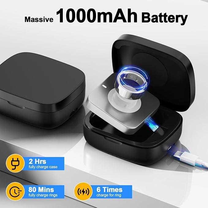 Wireless Charging Case for Oura Ring Gen 5, 4 & 3 Charger, 1000mAh Portable Travel Power Station Fits All-Sized Oura Ring 5, 4 & 3, 30-Day Runtime (Official Charger NOT Included)(Black)