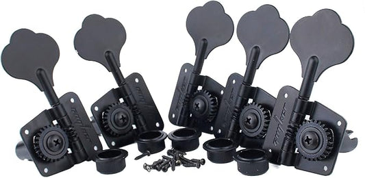 Guyker Bass Tuners (3R + 2L) - 1:20 Ratio Open Gear Tuning Key Pegs Machine Head Replacement for Electric Jazz Guitar Bass or Precision Instruments - GK530 Black