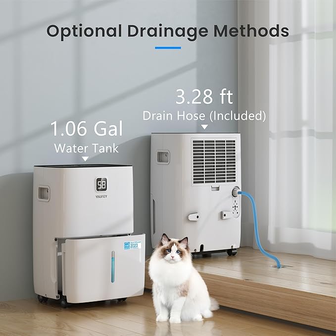 Yaufey 120 Pints Energy Star Dehumidifier for Home, Basement and Large Room up to 7000 Sq. Ft., with Drain Hose, Timer, Intelligent Humidity Control and Large Water Tank