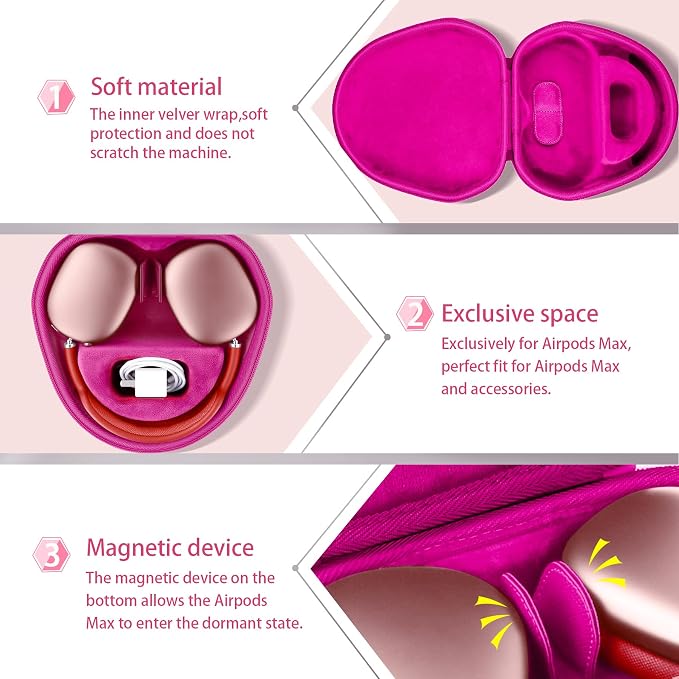 co2CREA Hard Case with Sleep Mode Replacement for Apple AirPods Max 2 / AirPods Max Wireless Over-Ear Headphones (Rose Case)