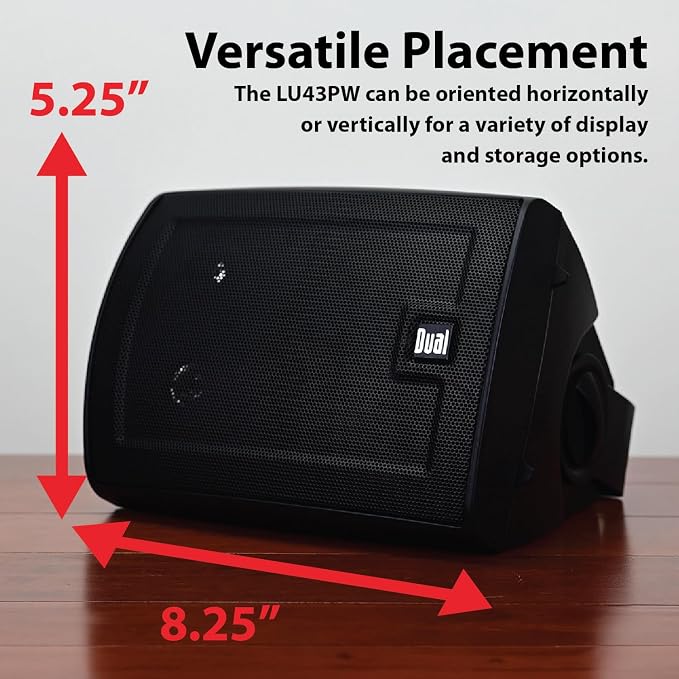 Dual Electronics LU43PB 4" 3-Way High Performance Outdoor Indoor Wired Speakers | Effortless Set Up | Home, Pool, Patio, Garage Use | Weather & UV Resistant | Expansive Stereo Sound Coverage | Black