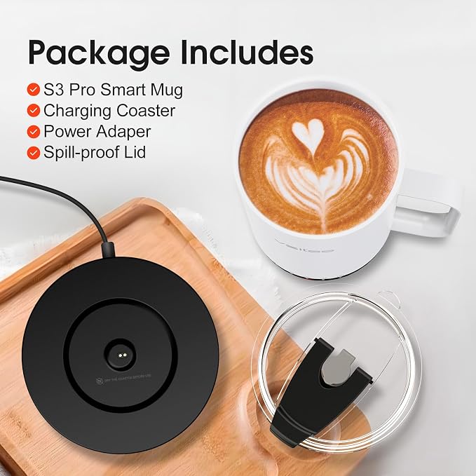 Vsitoo S3 Pro 16oz Smart Self Heating Coffee Mug, Heated Coffee Mug with AI Auto-Sensing Temperature Control, 120-150℉ Rechargeable Smart Mug Warmer, IPX7 Waterproof, Gift for Men Women, White