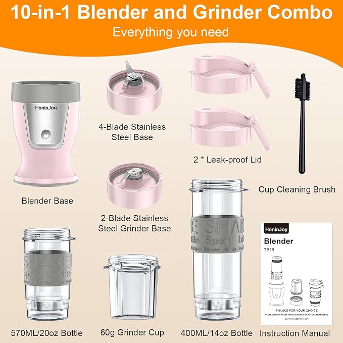 Personal Blender, 650W Smoothie Blenders for Shakes and Smoothies with Grinder Cup & 2 BPA-Free Portable Cups (20oz+14oz), Blenders for Juices, Smoothies Maker for Kitchen, Dusty Pink
