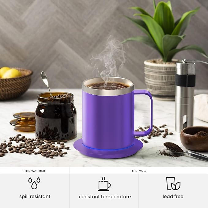 Coffee Warmer with Mug Set, Self Heating Coffee Mug with USB Powered, 131°F Temperature Control Cup(Purple-12oz)