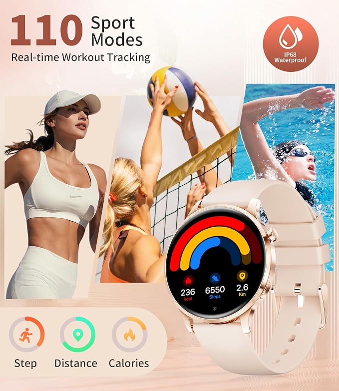 LIGE Smart Watch for Women,1.32" Amoled Display Smart Watch with Bluetooth Call Heart Rate,Sleep Clories Tracker,2 Straps,100+ Sports Modes,Women Smartwatch for Android iOS(FV23-D)