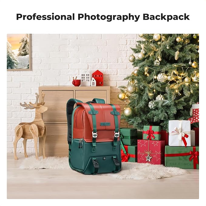 K&F CONCEPT 20L Camera Case for Photographers Large Capacity PU Leather Camera Bags with Raincover, 15.6 Inch Laptop Compartment for Camera Drone Bags