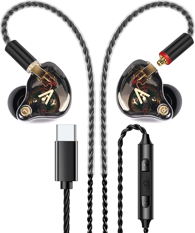 Vibes 202MC USB-C Wired Earbuds - USBC HiFi in Ear Headphones for iPhone 17/16/15 - Noise Isolating Ear Buds w/ Mic - Clear Sound, Deep Bass & Comfort-Fit Earphones - Silver Plated Cord, Carrying Case