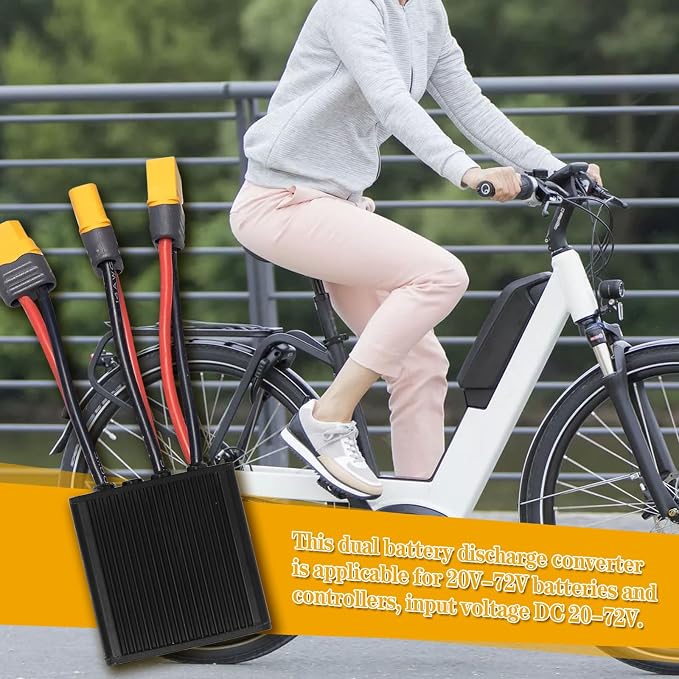 Electric Bike Dual Battery Discharge Converter, 20V-72V DC Double Battery Parallel Connector Adapter with XT60 Plug (20A)