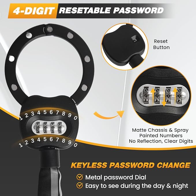 Scooter Locks Anti Theft, Heavy Duty Bike Lock Combination 4 Digit, Security Electric Scooter Chain Lock φ8mm x 3Ft for E Scooter, E Bike, Motorcycle, Door, Gate