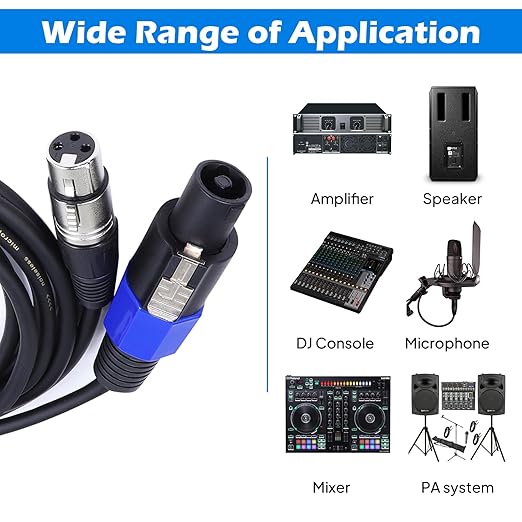 2 Pack 10 Feet Speakon to XLR Cable, SpeakON Male to 3 Pin XLR Female Microphone Cables, NL4FC Twist Lock Connector to XLR Speaker Extension Wire for PA, Amplifier, Stage Monitor