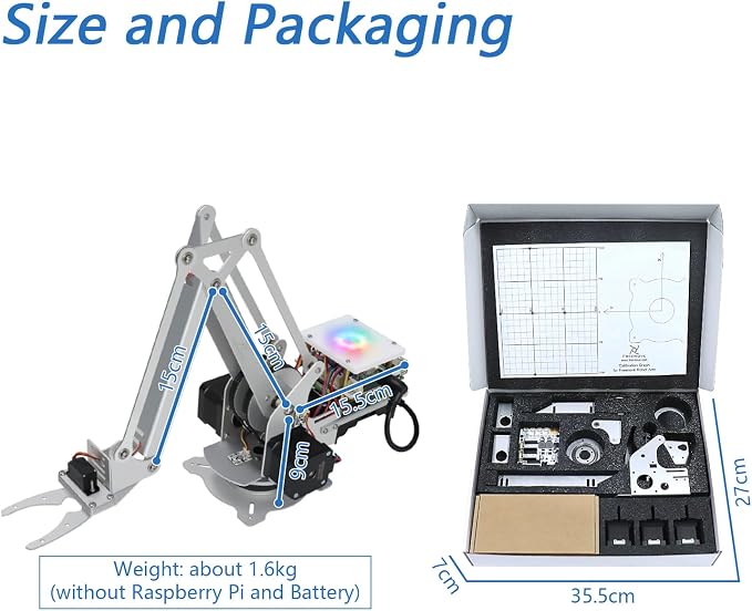 Freenove Robot Arm Kit for Raspberry Pi, High Accuracy, Stepper Motor, Metal Structure, Clamping Mode, Drawing Mode, Record and Replay, App Control (Raspberry Pi NOT Included)