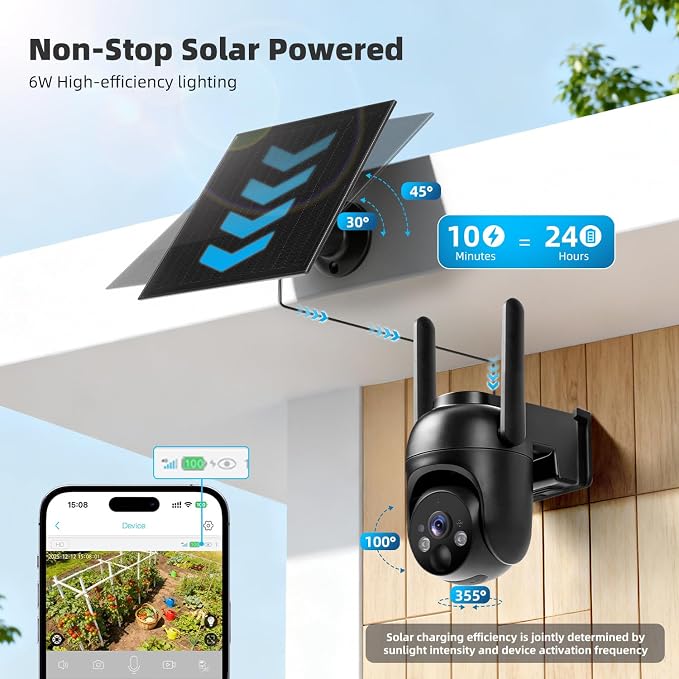 4G LTE Cellular Security Cameras Solar Powered No WiFi Security Camera Outdoor Wireless Built-in SIM Card 2K Color Night Vision 360° View Motion Detection 2-Way Audio 2 Packs