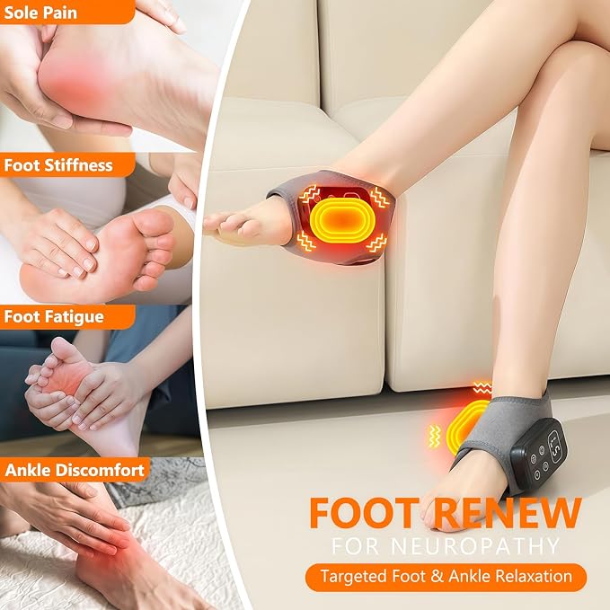 Foot Advanced Renew Triple Method Massager for Neuropathy and Plantar Fasciitis, Cordless Foot Massager with Heat and Vibration, Portable for Home Travel Use（Gray 2pcs）