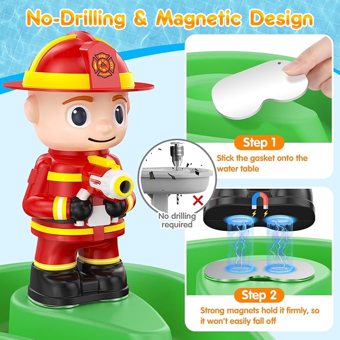 WITALENT Water Table Pump, Fireman Water Pump for Water Table for Kids Ages 3-5, Stepless Adjustable Water Flow，Safe Plug-in Use, Long Cord, Magnetic Base, No Drilling, NOT Included Water Table