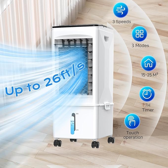 Portable Air Conditioners, [9.5L large Water Tank], 3-in-1 Evaporative Air Cooler for Room, Fast Cooling Portable AC Unit w/7H Timer/Remote, 3 Speeds, Quiet Swamp Cooler for Bedroom Office