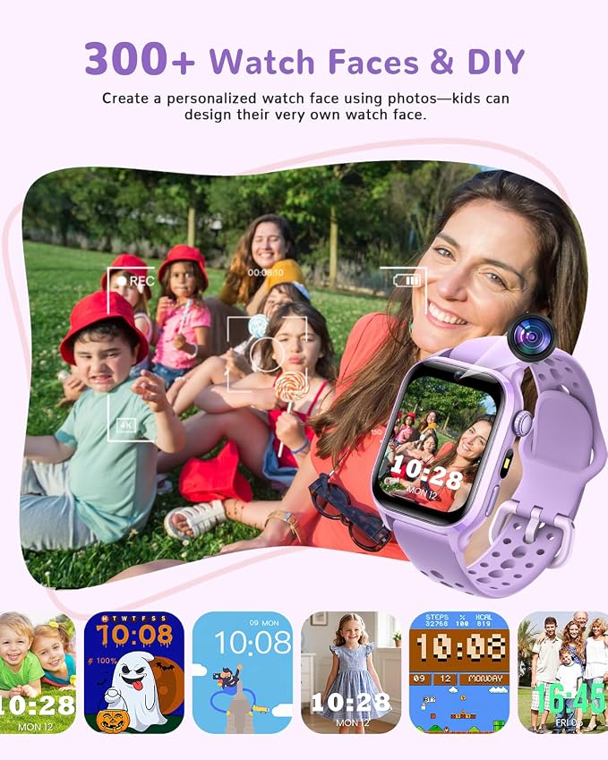 Kids Smart Watch, No App or Phone Needed, Fitness Tracker Watch, Heart Rate, Puzzle Games, IP68 Waterproof, Sleep Monitor, for Boys Girls Ages 4-12, Purple