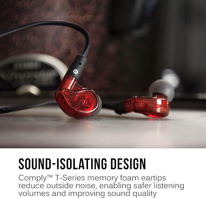 MEE audio M6 PRO In Ear Monitor Headphones for Musicians, 2nd Gen Model With Upgraded Sound, Memory Wire Earhooks & Replaceable Cables, Noise Isolating Professional Earbuds, 2 Cords Included (Red)