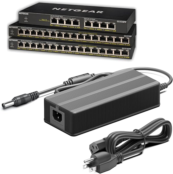TAIFU 54V AC Adapter for NETGEAR GS316PP GS108PP GS310TPv2 GS308EPP GS108LP-100NAS GS108LP-100EUS GS108PP-100NAS GS108PP-100AJS GS308PP GS308PP-100NAS GS308PP-100EUS 8-Port PoE Switch Power Supply
