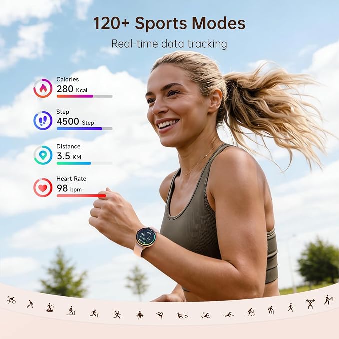 Smart Watch for Women, 1.27" HD AMOLED Smartwatch (Answer/Call) for iPhone/Android/Samsung, Fitness Tracker with 120+ Sport Modes, Heart Rate/Sleep/Health Monitor, IP68 Waterproof, 2 Bands