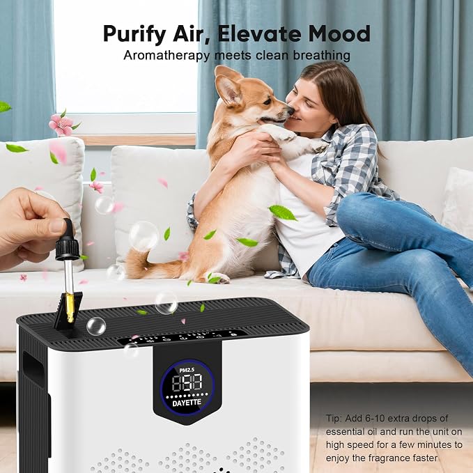 DAYETTE Air Purifiers for Home Large Room Up to 3000 Ft² with HEPA 14 Filter, Pet Air Purifier with Washable Prefilter for Bedroom, Air Cleaner for Smoke Dust Pets Hair Odor, White