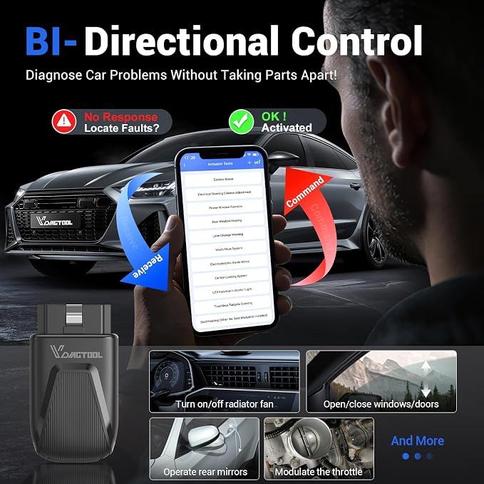 Bidirectional OBD2 Scanner Diagnostic Tool VDIAGTOOL D200, Bluetooth Scan Tool-Lifetime Free Updates, 26 Resets (Unlockable 49+), Full System Car Code Reader for iOS & Android, FCA AutoAuth & CAN-FD