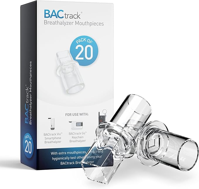 BACtrack Keychain Breathalyzer (Pink) and 20 Breathalyzer Mouthpieces Bundle