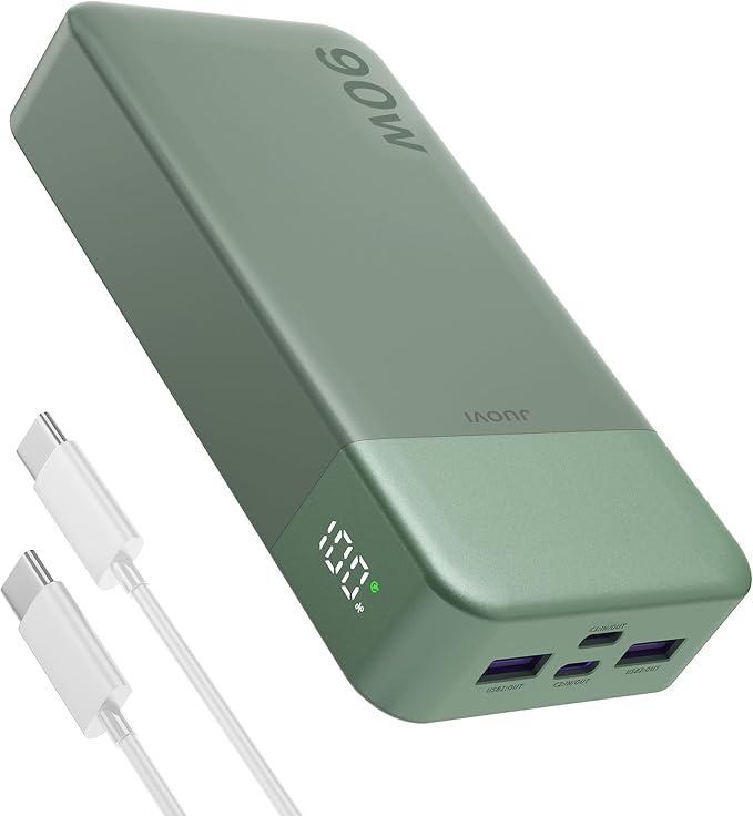JUOVI Laptop Power Bank 20000mAh 90W USB C Portable Charger Fast Charging 4-Port(2C+2A) External Battery Pack for MacBook Laptop iPad iPhone Samsung Steam Deck, Perfect for Travel & Business