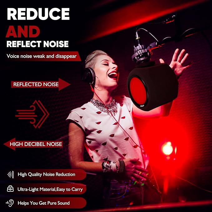 Microphone Windscreen Pop Filter, Recording Shield,Isolation shield Sound-Absorbing Foam Windscreen for Large Mic, Studio Equipment Indoor & Outdoor Recording with Gift Mic Stand&Phone Holder