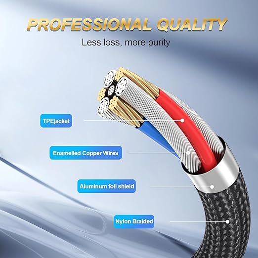 2RCA to 2RCA Audio Cable 33FT Gold-Plated Male to Male Stereo Subwoofer Cable, Nylon-Braided Hi-Fi RCA Cables for Home Theater, Car Audio, Amplifiers, Speakers (Dual Shielded Copper Core)