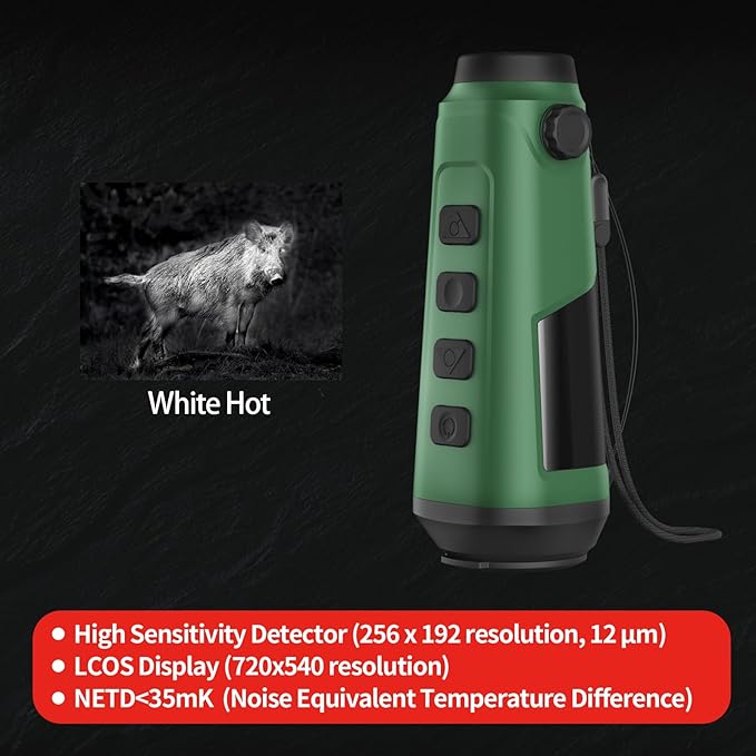 High-Sensitivity Handheld Thermal Monocular,Thermal Night Vision Imaging Monocular with Heat Vision for Hunting, 8X Digital Zoom, Adjustable Palettes & Brightness, 15mm Focal Length 256x192