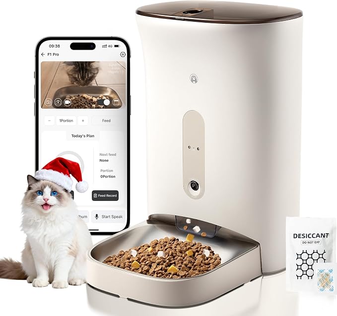 Automatic Cat Feeder with 3MP Camera,2K HD Video with Night Vision,5G/2.4G WiFi Pet Feeder with 2-Way Audio,App-Controlled Timed&Blockage Sensor,Detachable for Easy Cleaning with Desiccant for Cat/Dog